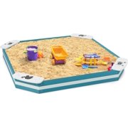 GLACER 49.5" x 49.5" Kids Wooden Sandbox with Seats, Outdoor Square Wood Sand Box with 4 Corner Seats, Backyard Bottomless Sandpit for Kids Aged 3+