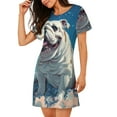 thumbnail image 2 of Kdxio Starry Sky Cloud Bulldog Pattern Womens Short Sleeve Sleepshirt Scoopneck Cute Nightdress Ruffle Comfy Nightgown, 2 of 6