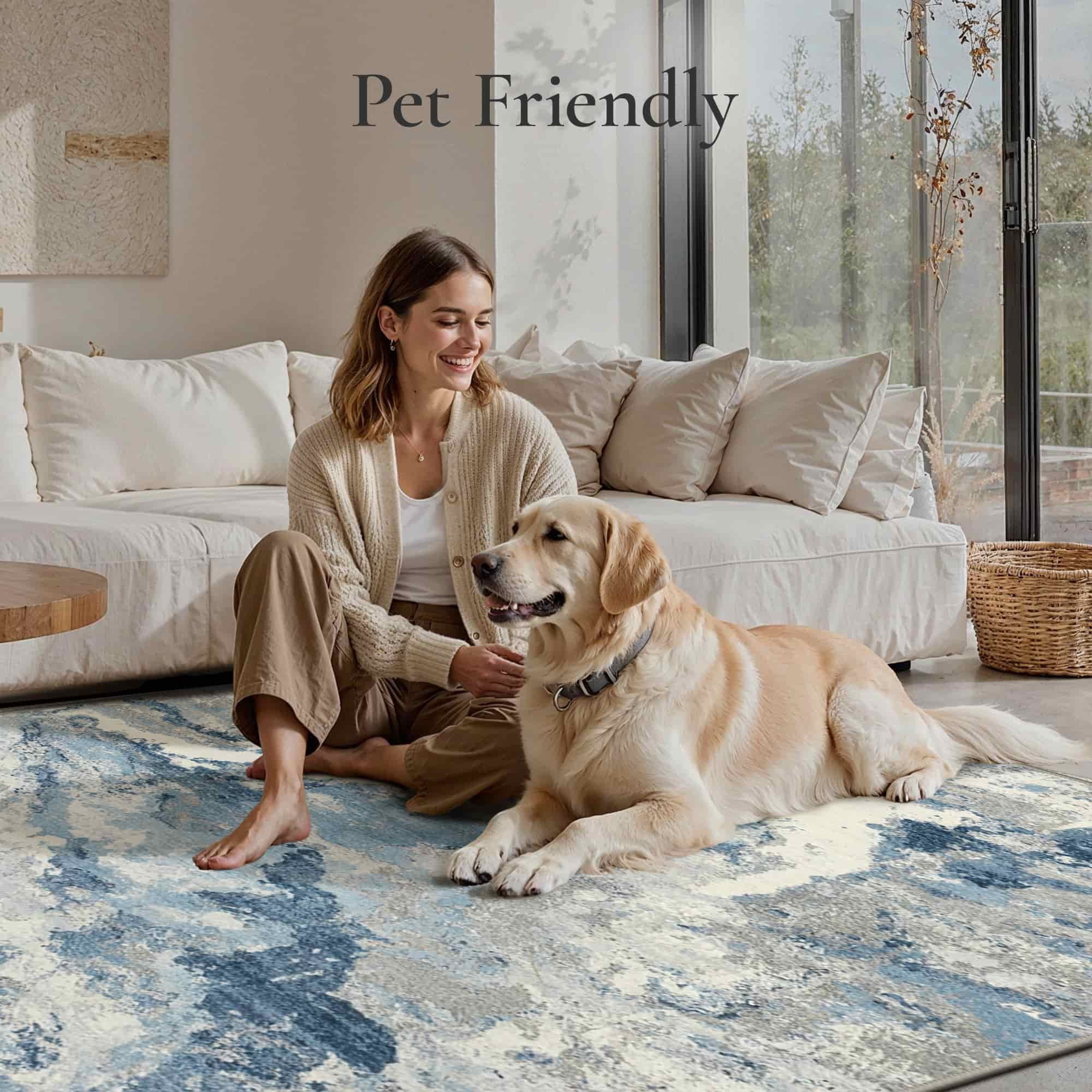 KUETH 3×5 Area Rug Washable for Living Room, Large Blue Print Pattern Modern Abstract Soft Non Slip Low Pile Indoor Rug, Bedroom, Dinning Room