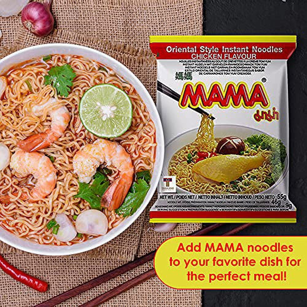 MAMA Noodles CHICKEN Instant Spicy Noodles with Delicious Thai Flavors, Hot And Spicy Noodles with Chicken Soup Base, No Trans Fat with Fewer Calories Than Deep Fried Noodles (Chicken Flavor