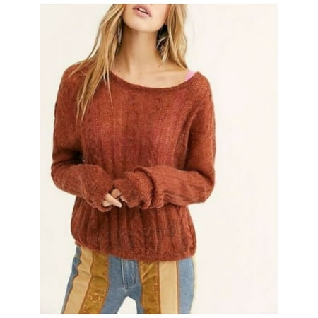 FREE PEOPLE Womens Brown Long Sleeve Scoop Neck Sweater XS