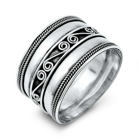 Oxidized Sterling Silver Bali Design Ring Size 11