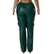 thumbnail image 5 of Gibobby Pantalones cargo para mujer Pantalones de mujer Pantalones de cuero de trabajo casual Pantalones de cuero de bolsillo elásticos de moda(Verde,XL), 5 of 5