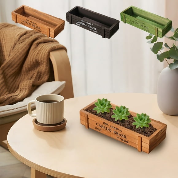 Jardinera de madera Maceta rectangular para plantas suculentas | Organizador de contenedores de madera vintage para decoración de estantes con ventana de oficina en casa | Almacenamiento floral