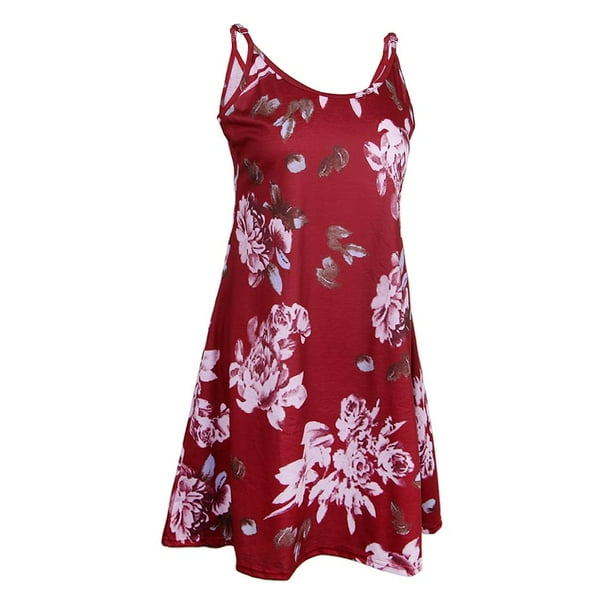 Vestido de playa Yinane Sin Tirantes Floral Rojo S