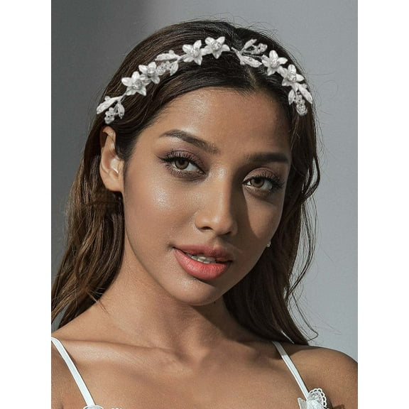 YooGuoGuo Flower Bride Wedding Hair Vine Silver Leaf Bridal Headband Crystal Headpiece Hair Accessories for Women and Girls
