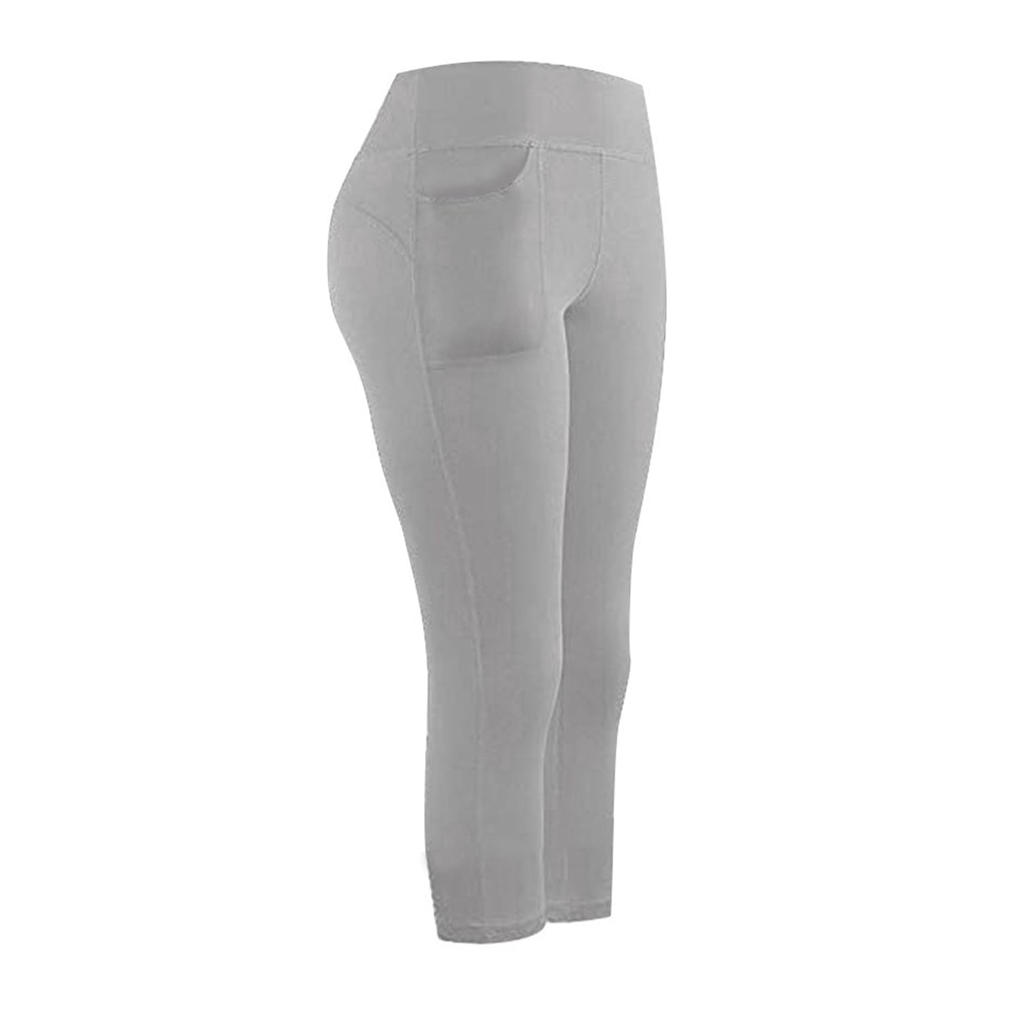 Mawclos Women Yoga Pants Solid Color Bottoms Pocket Leggings Stretch Gym Mid Waist Trousers Gray S Grey
