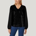 thumbnail image 5 of OGLCCG Chemises de Fête à Paillettes pour Femmes, Blouse Décontractée à Manches Longues et Col en V, Mode Automne 2023, 5 of 5