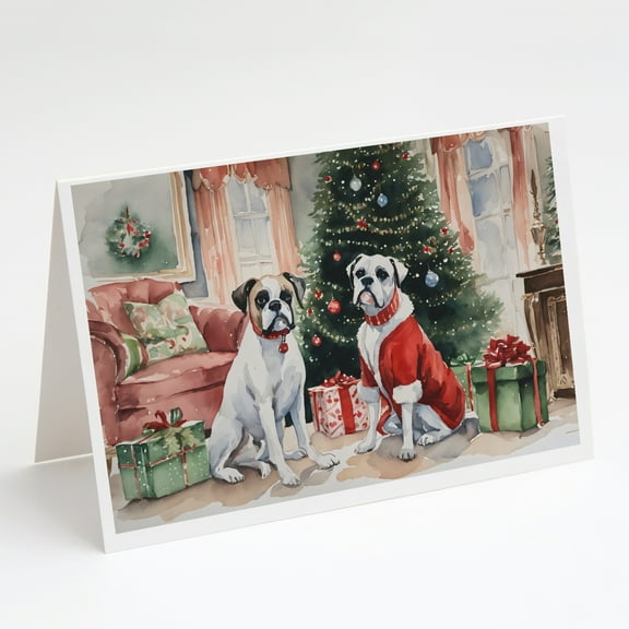 White Boxer Christmas Greeting Cards and Envelopes Pack of 8 7 in x 5 in