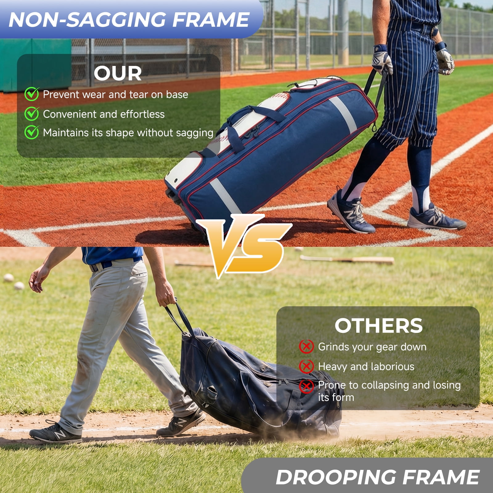 Fegat Rolling Baseball Bag, 100L Large Catcher Gear Bag Softball Bags with Wheels, Youth Equipment Bag Holds 8 Bats, Full Set, with Fence Hooks, Reflective Strip, Shoe Compartment