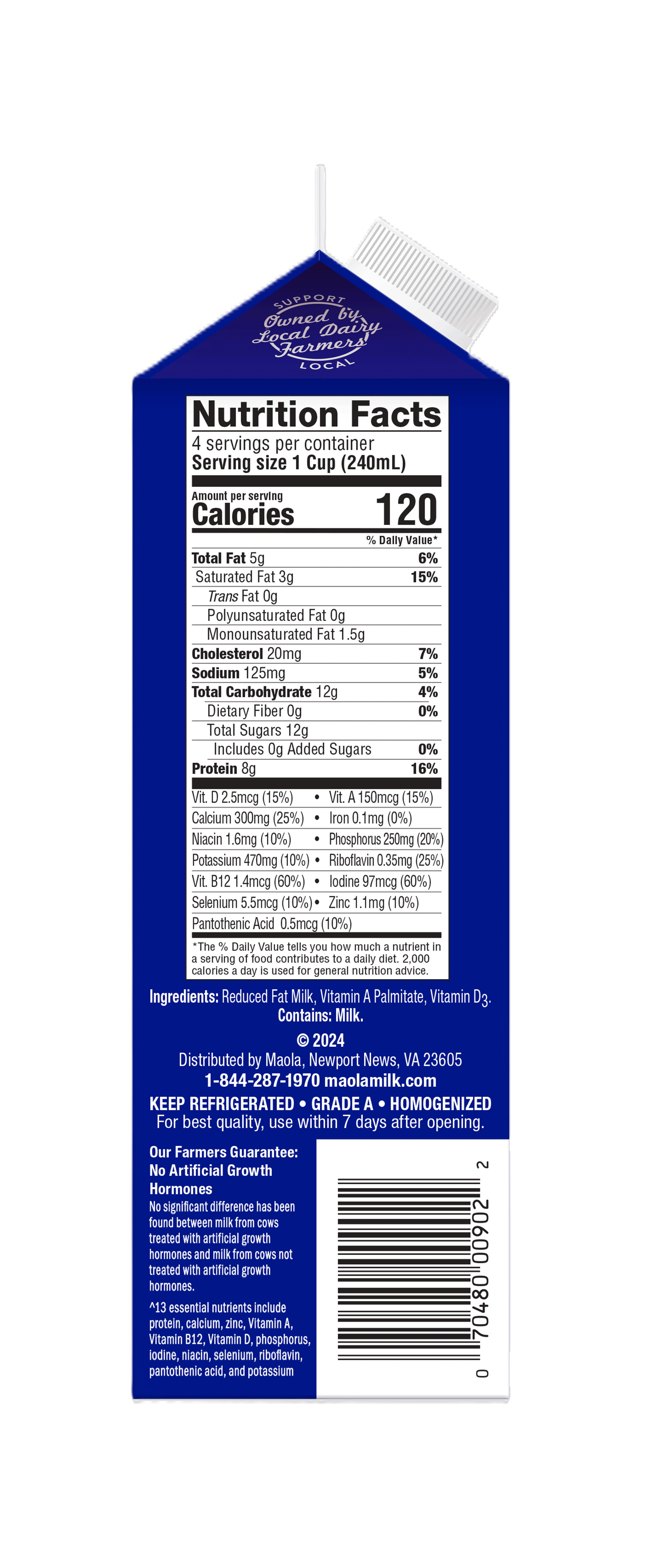 Maola 2% Reduced Fat Milk, 1 Quart