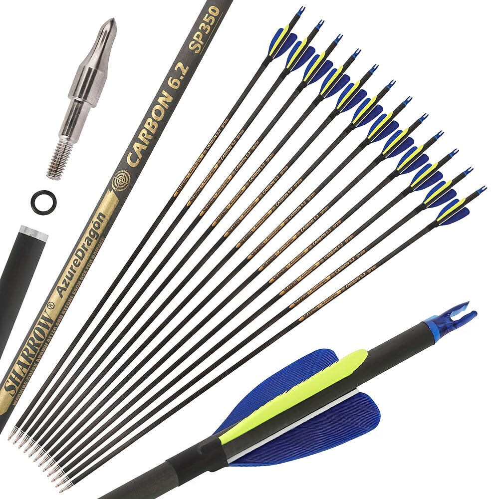 30" Pure Carbon Arrow SP300-600 2" Feather Archery Recurve Compound Bow Hunting