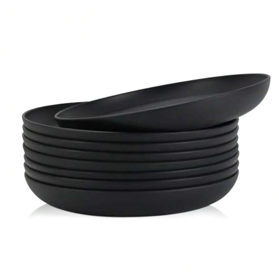 8-Inch(Approx. 20cm) Plastic Dinnerware Plates, Available In 6-Piece, Dishwasher & Microwave, Reusable Kitchen Plates, Solid Black
