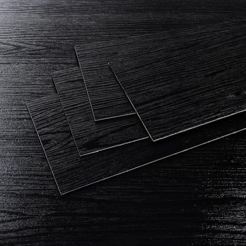 24-Pack Black Vinyl Plank Flooring Peel and Stick Floor Tile Waterproof Vinyl Wood Flooring 6"x36" Self Adhesive Temporary Laminate Floor Tiles for Bedroom Bathroom Kitchen Wood Planks Tile