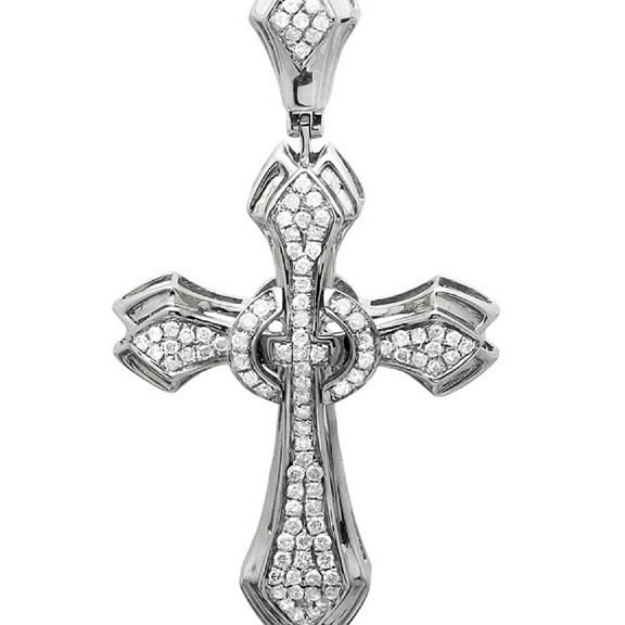14K White Gold Solitaire Genuine Diamond Cross Pendant 1Ct