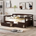 thumbnail image 2 of Twin Size Pinewood Daybed Sofa Bed with Two Pull Out Storage Drawers,Space-Saving Daybed with Guardrails 10 Wooden Slats Support for Living Room Bedroom Kids Adults,No Box Spring Needed,Espresso, 2 of 7