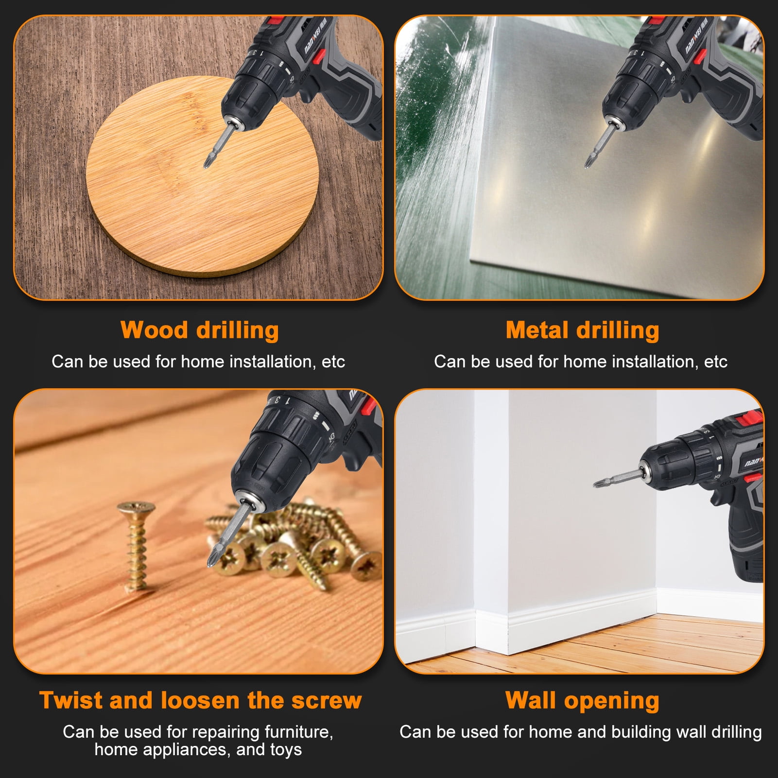 Screwdriver Electric Drill Sets Cordless Drill Driver 25+1  Setting  Speed Infinitely Variable Speed For Wood Metal Wall Drilling Twist And Loosen Screw Repairing