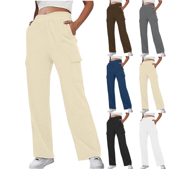 WRKEKC Pantalon Cargo Jogger Taille Haute pour Femmes, Taille Croisée, Jambe Grand, Poche, Décontracté, Mode de Rue, Pantalon de Survêtement, Utilitaire, Tenue de Travail