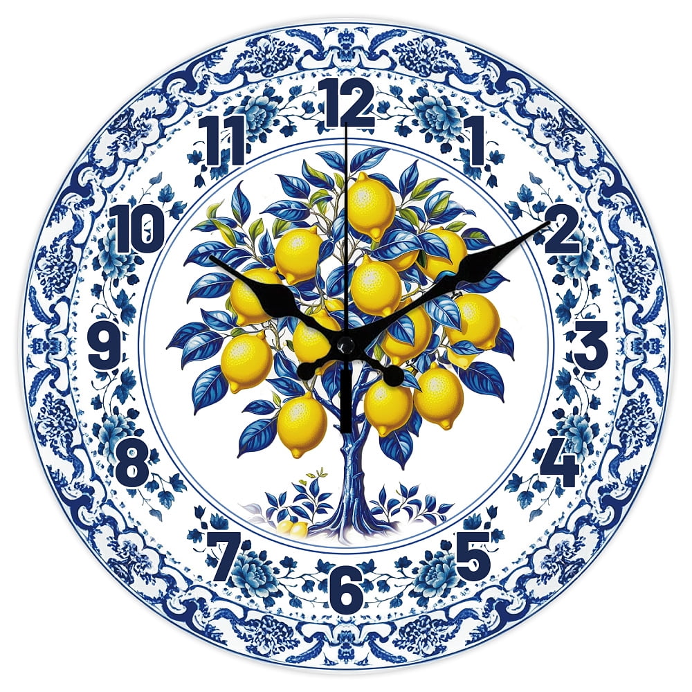 MDF Printed Wall Clock for Home Living Room Bedroom Decoration Flat Round Lemon 300mm