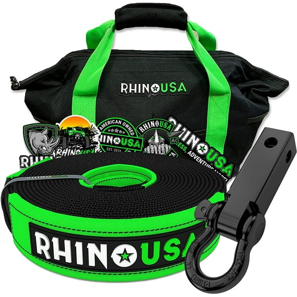 Rhino USA Heavy-Duty Recovery Gear Combos Off-Road Jeep Truck Vehicle Recovery, Best Offroad Towing Accessories - Guaranteed for Life (20' Strap + Hitch)