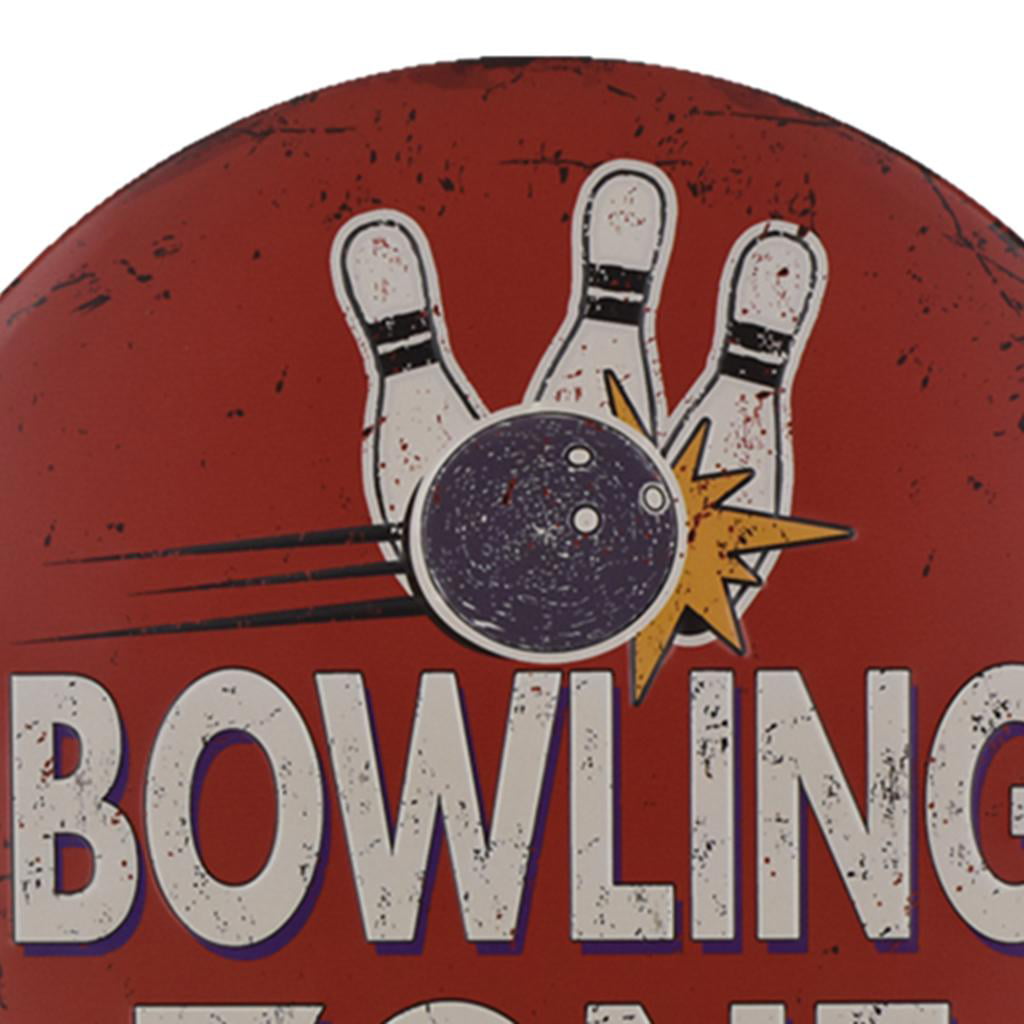 Bowling Zone 12" Round Metal Sign Novelty Ten Pins Ball Bowling Alley Home Decor 