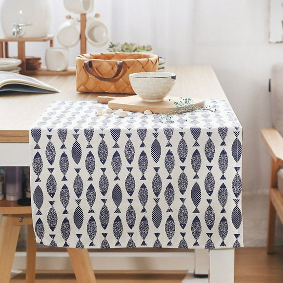 4 Pcs Serviettes de Table en Coton Imprimé Poisson Bleu pour Mariage Fête à la Maison