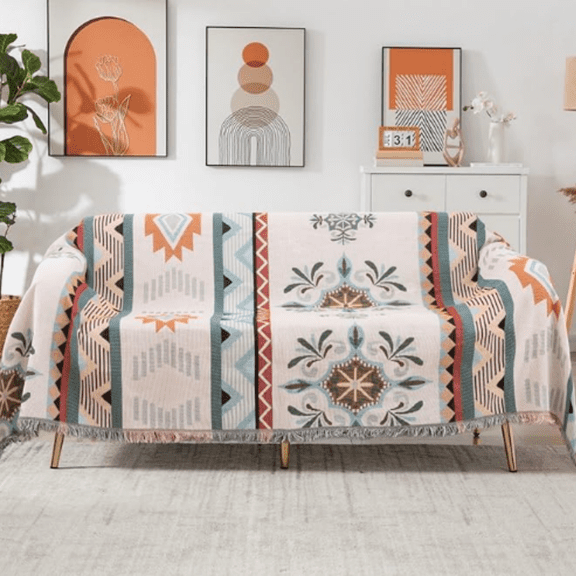 Sofa Cover Blanket Reversible Geometrical Sectional Couch Cover Sofa Blanket for 3 Seat Boho Sofa Cover with Tassels Couch Protector for Pets, Kids