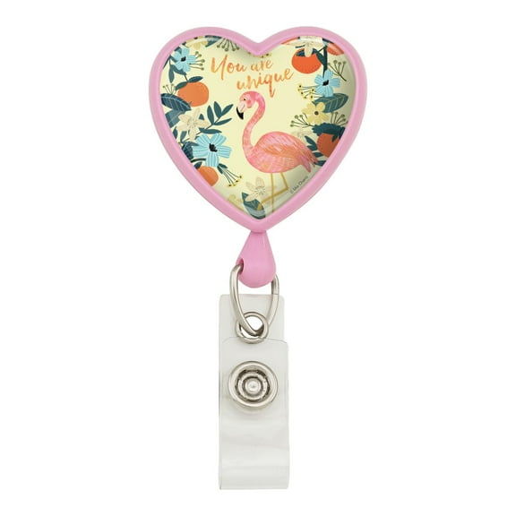 You are Unique Flowers Flamingo Heart Lanyard Retractable Reel Badge ID Card Holder