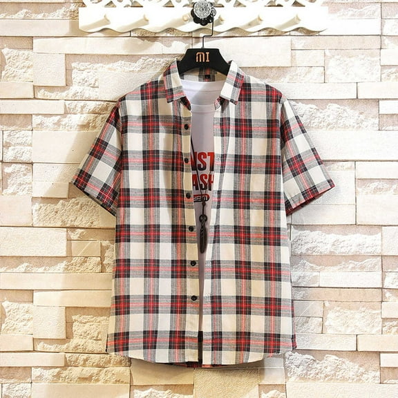 Aloohaidyvio Shirts for Men Big and Tall,Men's Short Sleeve Plaid Button Down Casual Shirt,Button Down Funky Shirts