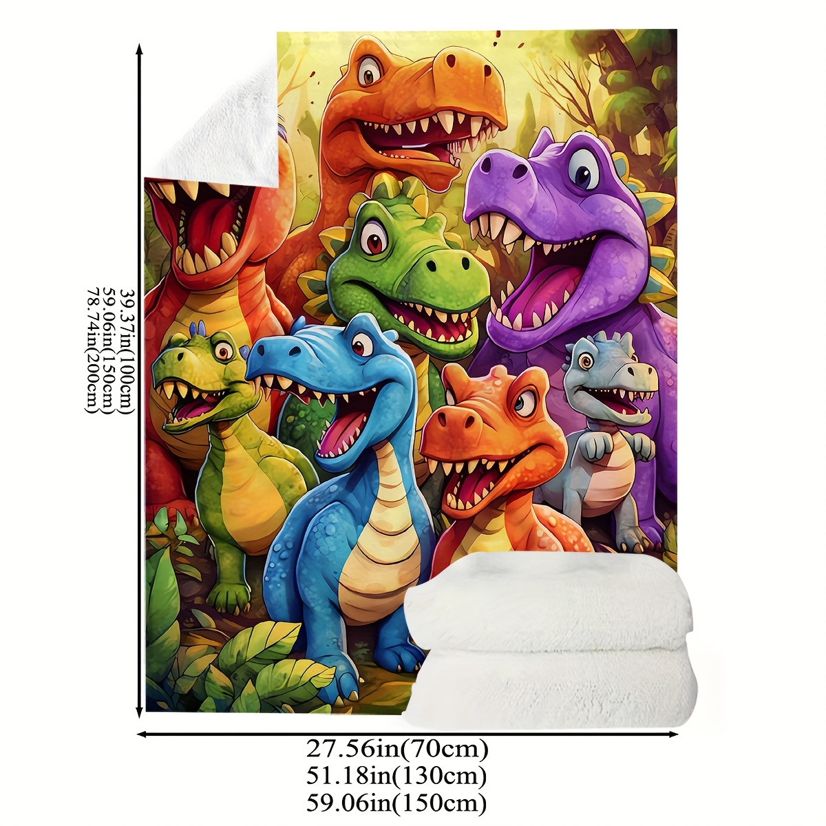 Soft & Cozy Cartoon Dinosaur Print Flannel Blanket - Vibrant, Warm, and Versatile for Office, Camping, Travel - Machine Washable, All-Season Gift, Perfect for Youngsters, Birthday, Party Favors, Surv