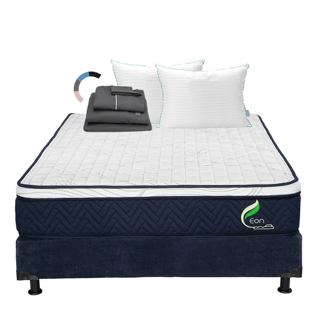 Colchón Matrimonial Eon + Box Base Cama + Almohada Royal Twin + Sábanas Royal