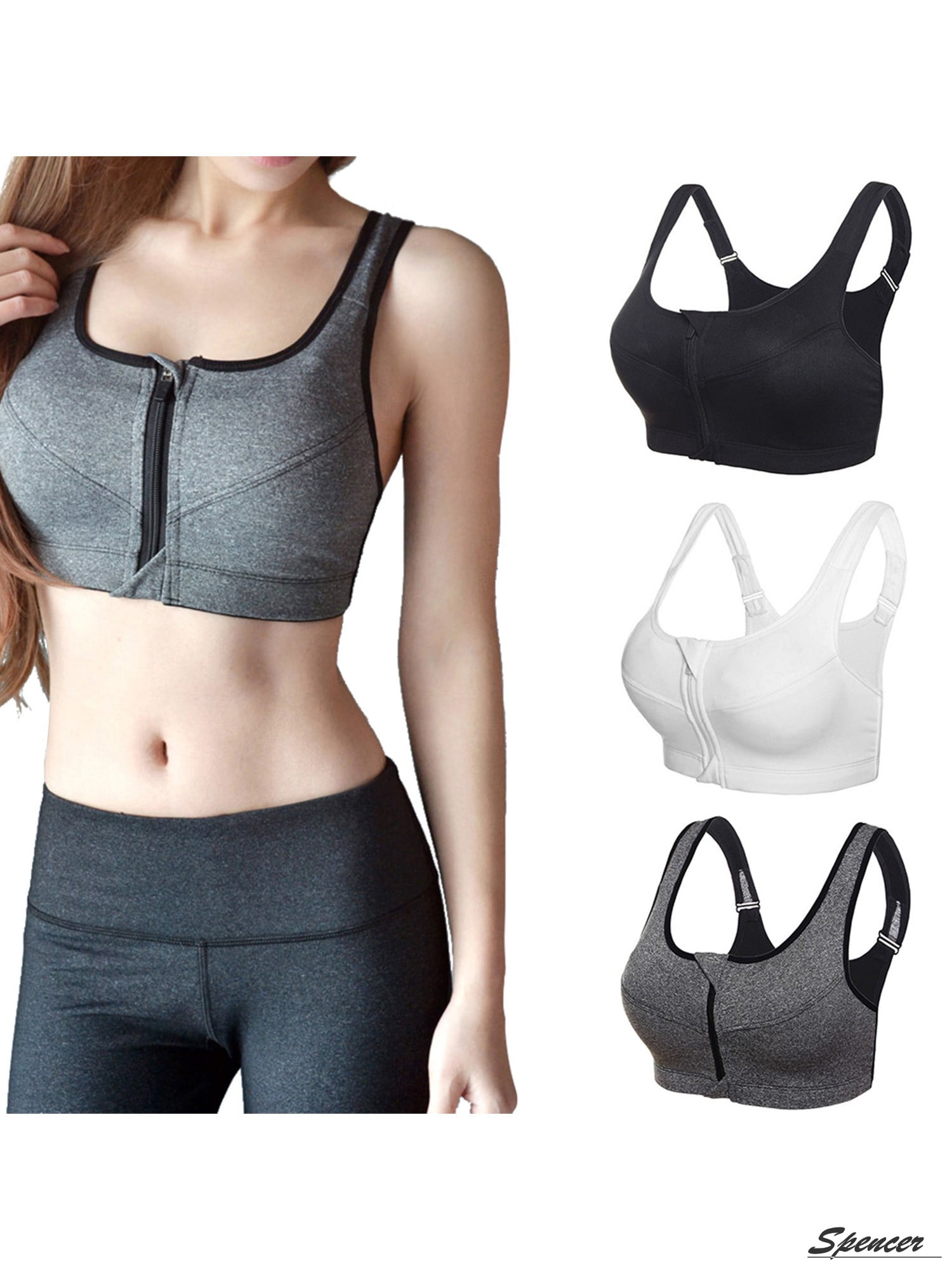 Details about   Women Front Zip Up Sports Bra High Impact Seamless Yoga Padded Fitness Vest Top 
