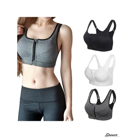 Spencer Womens Padded Sports Yoga Bra Front Zipper Seamless High Impact Workout Fitness Bra Tank Top Underwear