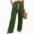 thumbnail image 6 of Women's Soft Wide Leg Cargo Sweatpants with Pockets, Elastic Drawstring Mid Waisted Casual Hiking Jogging Work Outdoor Pants for Women | UKHCCC,Army Green L, 6 of 9