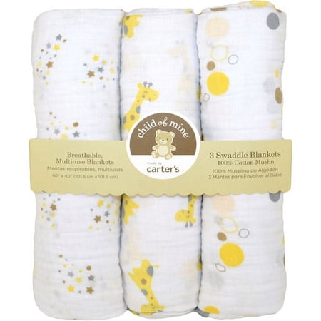 Child of Mine by Carter's Treetop Friends 3-Pack Muslin Swaddle Blankets
