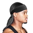 thumbnail image 2 of XIAOCHA Womens Stretch Durag Cap Solid Head Wrap Casual Street Cap,Black, 2 of 6