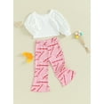 thumbnail image 3 of Suealasg Kids Girls 2 Piece Outfits Valentine's Day Long Sleeve Tops and Letter Print Elastic Flare Pants Set 6M 1T 2T 3T 4T Toddler Baby Girls Fall Cute Clothes, 3 of 8