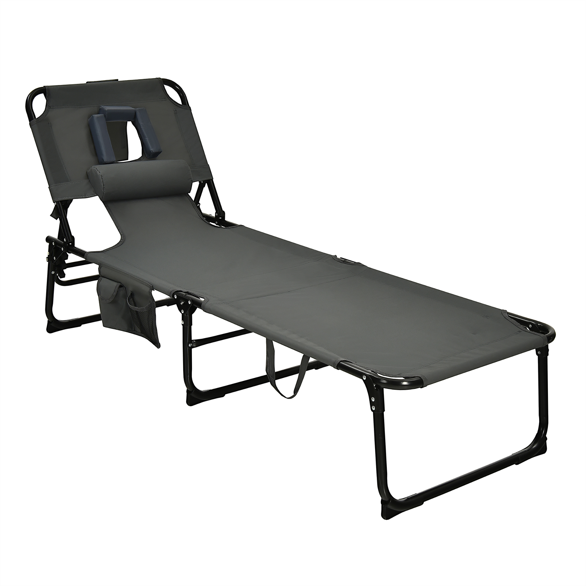 Goplus Outdoor Beach Lounge Chair Folding Chaise Lounge with Pillow Grey - image 2 of 8