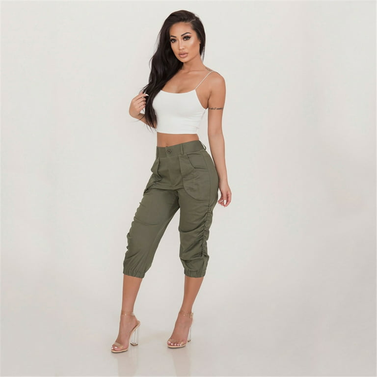 Cargo Pants for Women Pocket Capris Crop Pants Summer Casual Loose Cropped  Pants With Pockets 