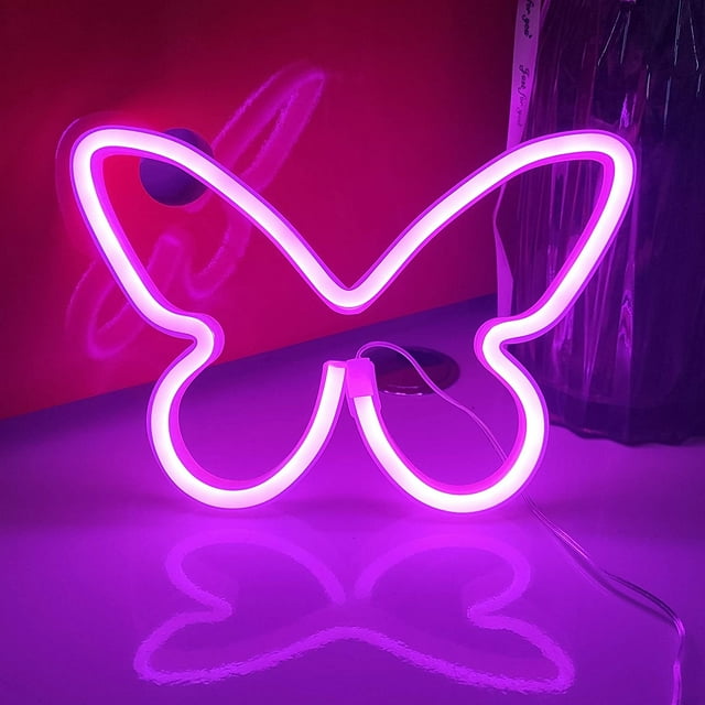 Letreros de neón de mariposa, luz de neón alimentada por batería 3-AA, luces LED para decoración de mesa, decoración de pared para dormitorio de niñas, regalo de cumpleaños para niños,
