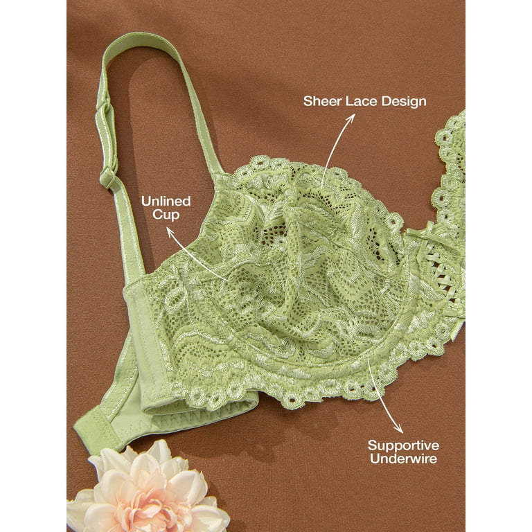 Women's Bra Unlined Floral Lace Minimizer Bra Plus Size Underwire Full  Coverage Underwear (Color : Light green, Size : 42D)