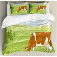 thumbnail image 1 of Cattle King Size Duvet Cover Set, Stylized Sketch Cow Eating Grass on the Alpine Meadow with Nature Forest Background, Decorative 3 Piece Bedding Set with 2 Pillow Shams, Multicolor, by Ambesonne, 1 of 3