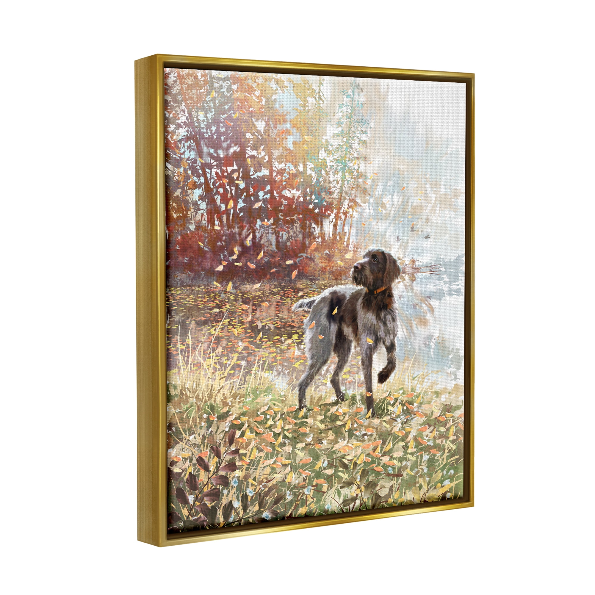 Stupell Pointer Dog Forest Lake Foliage Animals & Insects Painting Gold Floater Framed Art Print Wall Art