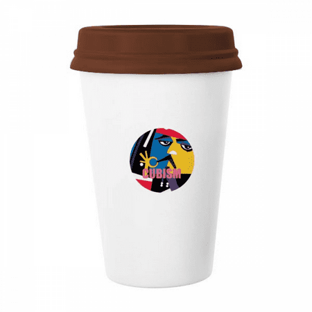 

Western Modern Art Cubism Mug Coffee Drinking Glass Pottery Cerac Cup Lid