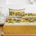 thumbnail image 6 of Cal.King Size Fitted Sheet Set - Sunflower Yellow 3 Piece Bedding Sets 16" Deep Pocket Fitted Sheet with 2 Pillowcases, Retro Southwest Country Plant Leaf Floral Brushed Microfiber Hotel Bed Sheets, 6 of 9