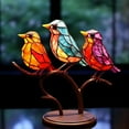 thumbnail image 3 of Colorful Birds Ornament, Tabletop Bird Decoration Stained Birds On Branch Desktop Ornaments Double Sided Metal Flatness Table Art Home Room Decoration, Modern Style Metal Birds Home Decor, 3 of 6
