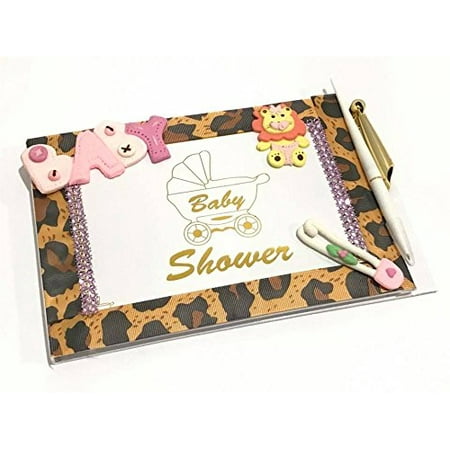 Jungle Baby Shower Leopard Theme Guest Book with Baby Girl Lion Keepsake Gift