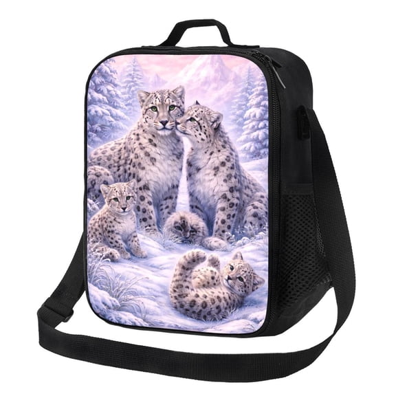 Snow Leopard Lunch Bag Insulated Thermal Box with Shoulder Strap & Handle for Work and Picnic