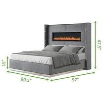 Lizelle Upholstery Wooden King Bed with Ambient lighting in Gray Velvet Finish