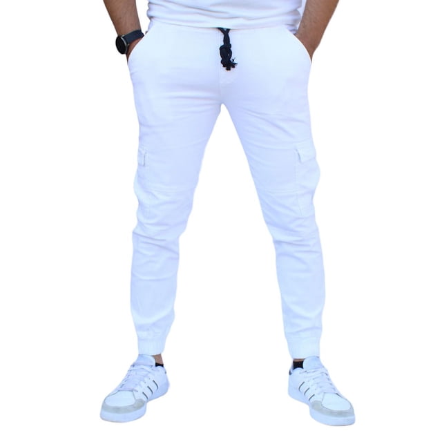 Jogger cargo de gabardina stretch John Silver Corte skinny color blanco
